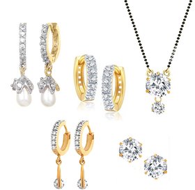 AD Wedding Gift Mangalsutra Combo of 4 Pairs of Earrings and Elegant Mangalsutra with Chain by GoldNera