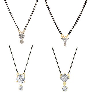 Wear The Shine Combo of 4 Solitaire Mangalsutra with Black Beaded Chain by GoldNera