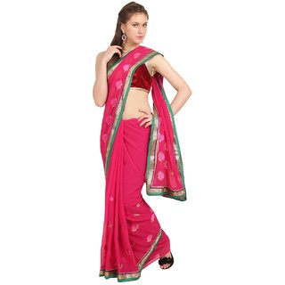 Sofi Women's Solid Pink Chiffon Sari
