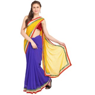 Sofi Women's Solid Yellow Chiffon Sari