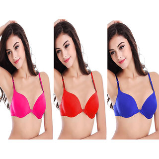 Buy STAYFiT Front Closure Heavily Padded Push Up Bra Combo Pack Of Three  (Blue,Red,Pink) Color Online @ ₹899 from ShopClues