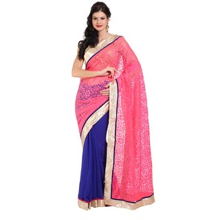Sofi Women's Solid Pink Georgette Sari