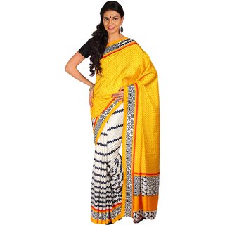 Sofi Women's Printed Yellow Synthetic Raw Silk Sari