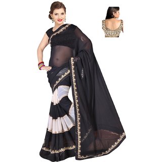 Sofi Women's Zari Emb Black Georgette Sari