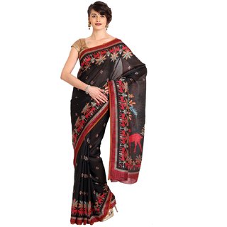 Sofi Women's Printed Black Art Silk Sari