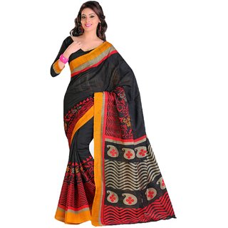 Sofi Women's Solid Black Synthetic Bhagalpuri silk Sari