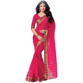 Sofi Women's Solid Pink Cotton Sari