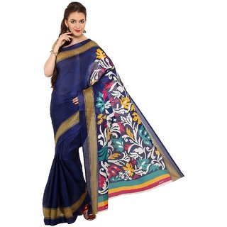 Sofi Women's Solid Blue Synthetic Bhagalpuri silk Sari