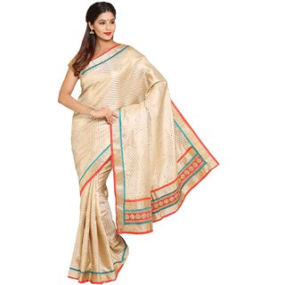 Sofi Women's Solid Beige Brasso Fabric Sari