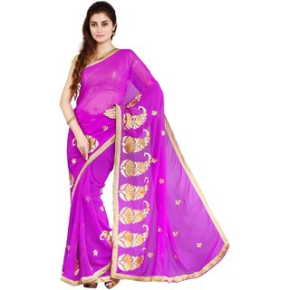 Sofi Women's Solid Purple Chiffon Sari