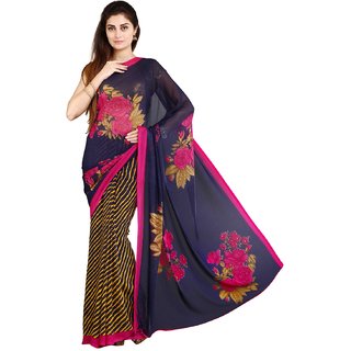 Sofi Women's Floral print Blue Chiffon Sari