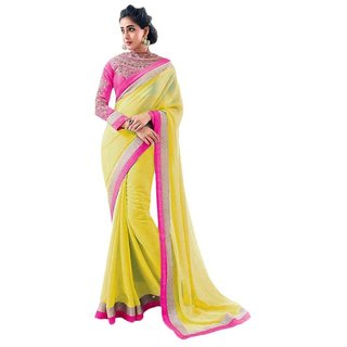 Sofi Women's Embriodered Yellow Georgette Sari