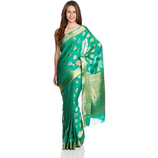 Sofi Women's Solid Green Crepe Sari