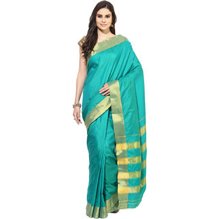 Sofi Women's Solid Green Mysore Polycotton Sari
