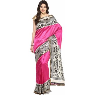 Sofi Women's Printed Pink Art Silk Sari