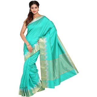 Sofi Women's Solid Green Tussar silk Sari