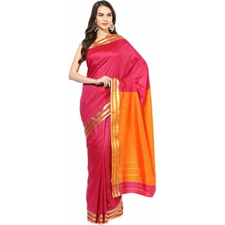 Sofi Women's Solid Pink Mysore Art silk Sari