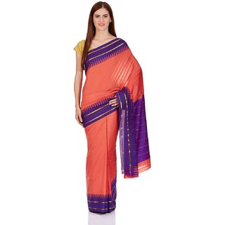 Sofi Women's Solid Orange Mysore Art silk Sari