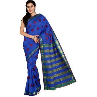 Sofi Women's Solid Blue Tussar jacquard Sari