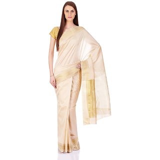 Sofi Women's Solid Beige Tussar silk Sari