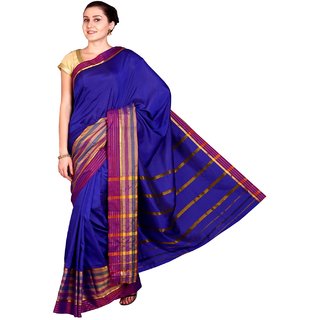Sofi Women's Solid Blue Mysore Art silk Sari