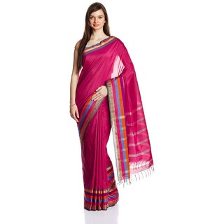 Sofi Women's Solid Pink Mangalgiri poly cotton Sari