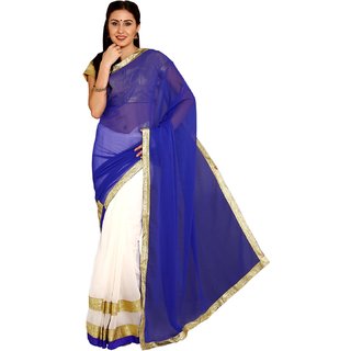 Sofi Women's Solid Blue Georgette Sari