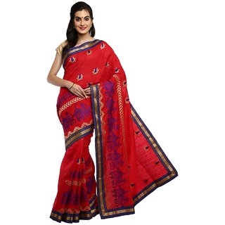 Sofi Women's Red Chanderi Silk Sari