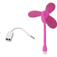 Combo of USB Fan and Aux Splitter Cable  Assorted Color