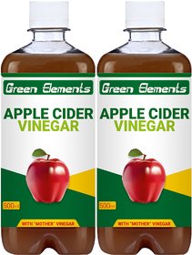 Green Elements - Apple Cider Vinegar (Raw, Unprocessed and Unrefined) with Mother Vinegar, 1000ml (Pack of 2)