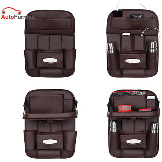 Autofurnish 3D Car Auto Seat Back Multi Pocket Storage Bag Organizer with Car Meal Tray (Coffee)