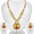 Spargz Antique South Indian Gold Plated Small Pearl With AD Stone Pendant Mala Long Necklace With Earring For Women AINS