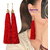 Red Cotton Fringe Long Big Fashion Tassel Dangler Drop Earrings Gold Plated