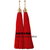 Red Cotton Fringe Long Big Fashion Tassel Dangler Drop Earrings Gold Plated