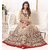 Poshvariety Women's Cream Gold Color Brasso Net Long Semi Stiched free Size Anarkali Salwar Suit for womens and girls (Unstitched)