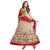 Poshvariety Women's Cream Gold Color Brasso Net Long Semi Stiched free Size Anarkali Salwar Suit for womens and girls (Unstitched)