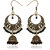 Fashion Frill Oxidized Gold Plated Black Bead Studed Chandbali Jhumki Earrings for Women