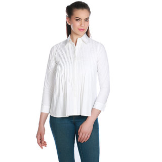 OPUS White Shirt Collar Solid Formal Shirts For Women