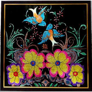 Hand made glass painting- two loving birds in spring season