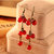 Red Crystal Hanging Cherry Dangler Hook Tassel Earrings Ancient Bronze Jewelry
