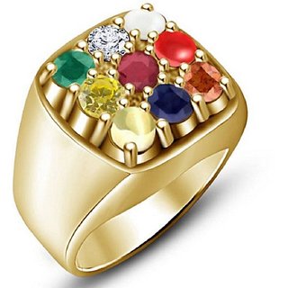 Natural navratna Ring Stone Crystal Copper Plated Ring Jaipur Gemstone