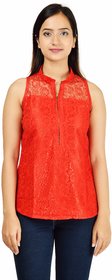 Timbre Red Lace Chinese Collar Lace  CrochetFor Women'S