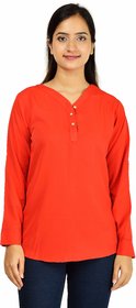 Timbre Red Plain Button Down Regular ShirtsFor Women'S
