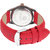 Meia Round Dial Red Leather Strap Analog Watch For Women