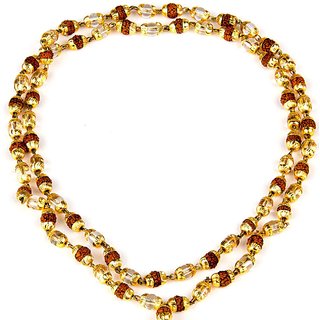 Buy Rudraksha Sphatik Mala With Golden Cap 54+1 Beads (Brown and Gold ...