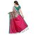 Fabwomen Sarees Floral Print Pink And Green  Coloured Mysore Art Silk With Tassels Fashion Party Wear Women's Saree/Sari.