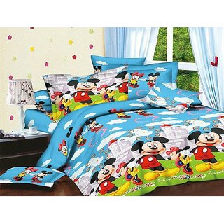 Choco Mickey Mouse Mont Double Bedsheet With 2 full Size Pillow Cover Pack of 1