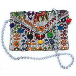 Buy RAJASTHANI MULTI-COLOR EMBROIDERED ENVELOPE CLUTCH / SLING BAG WITH ...