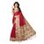 Fabwomen Red Khadi Floral Saree With Blouse
