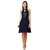 Women's Navy Blue Round Neck Sleeveless Solid Sequin Flowy Knee-Long Skater Dress